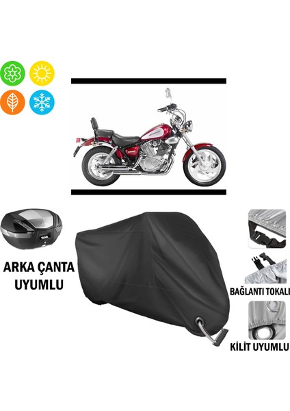 Keeway Super Shadow 250 Motosiklet Brandası Arka Çanta, Tokalı ve Kilit Uyumlu Siyah