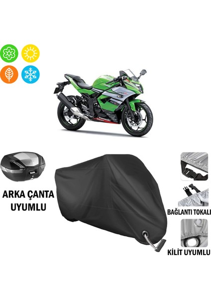 Kawasaki Ninja 250SL Motosiklet Brandası Arka Çanta, Tokalı ve Kilit Uyumlu Siyah