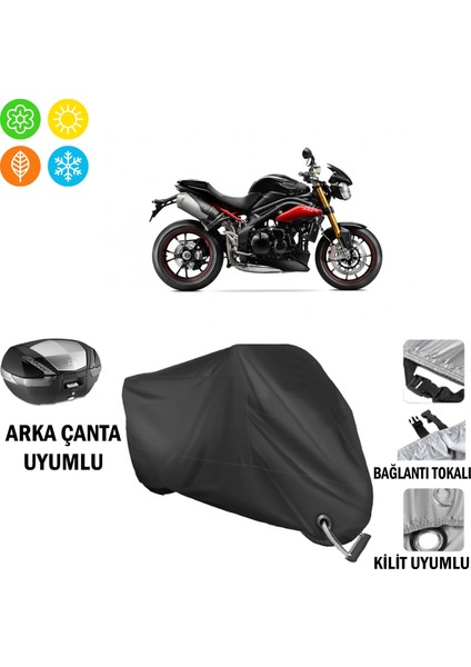 Triumph Speed Triple R Motosiklet Brandası Arka Çanta, Tokalı ve Kilit Uyumlu Siyah