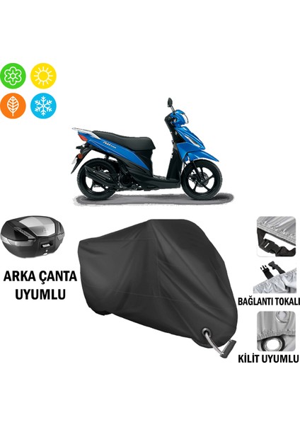 Suzuki Address Motosiklet Brandası Arka Çanta, Tokalı ve Kilit Uyumlu Siyah
