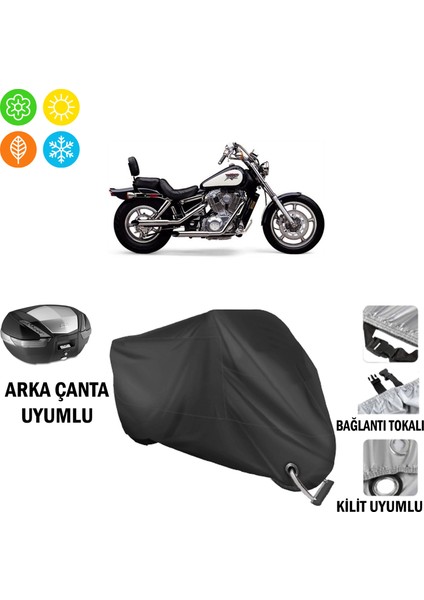 Honda Vt 1100 Shadow Motosiklet Brandası Arka Çanta, Tokalı ve Kilit Uyumlu Siyah
