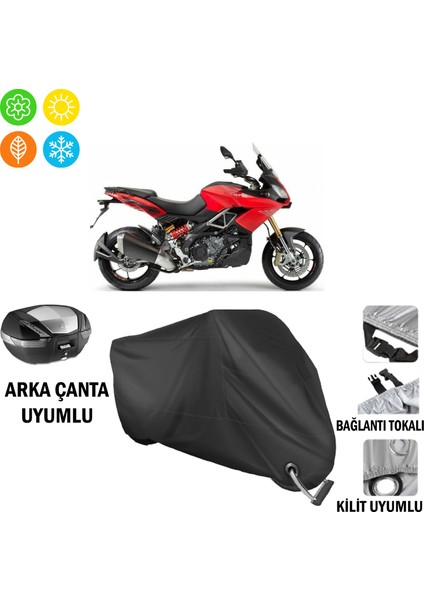 Aprilia Caponord Motosiklet Brandası Arka Çanta, Tokalı ve Kilit Uyumlu Siyah
