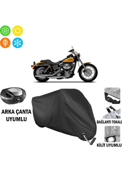 Harley-Davidson Dyna Low Rider Motosiklet Branda Arka Çanta, Tokalı ve Kilit Uyumlu Siyah