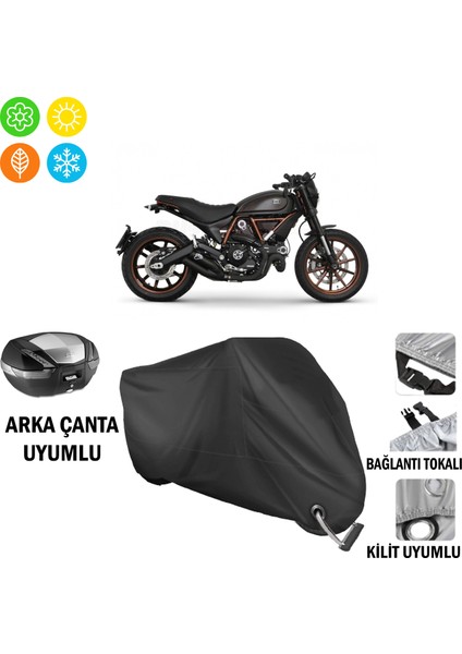 Ducati Scrambler Italia Independent Motosiklet Branda Arka Çanta, Tokalı ve Kilit Uyumlu Siyah