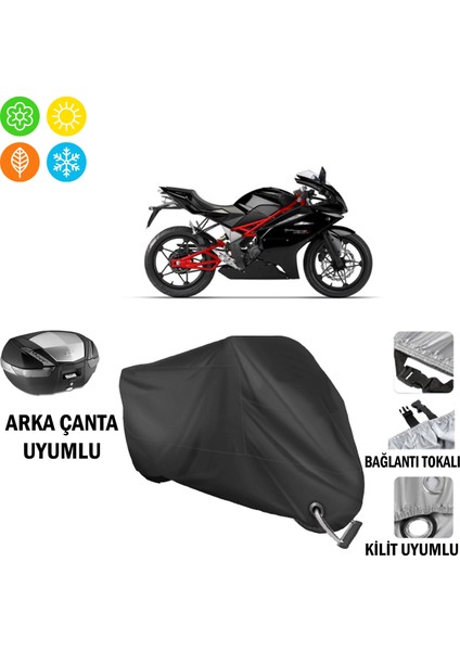 Megelli 250 R Motosiklet Brandası Arka Çanta, Tokalı ve Kilit Uyumlu Siyah