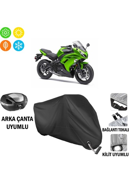 Kawasaki Ninja 250R Motosiklet Brandası Arka Çanta, Tokalı ve Kilit Uyumlu Siyah