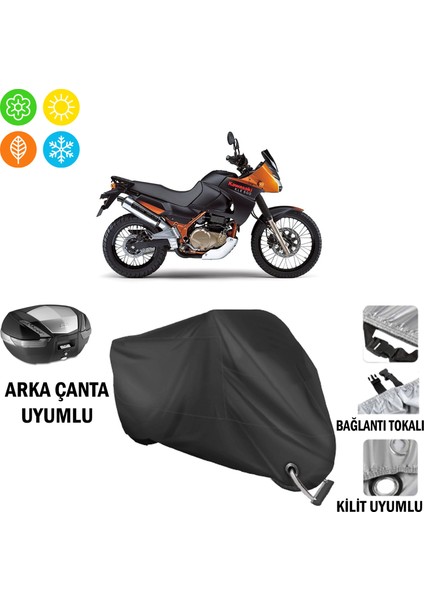 Kawasaki Kle 500 Motosiklet Brandası Arka Çanta, Tokalı ve Kilit Uyumlu Siyah