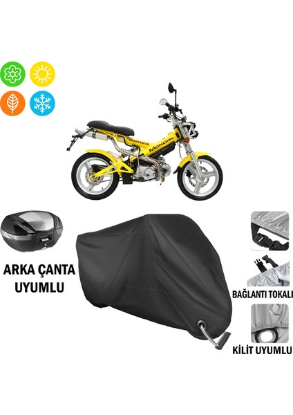 Mondial 125 Aggressive Motosiklet Branda Arka Çanta, Tokalı ve Kilit Uyumlu Siyah