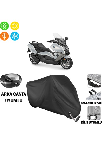 Bmw C 650 Gt Motosiklet Brandası Arka Çanta, Tokalı ve Kilit Uyumlu Siyah