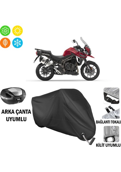 Triumph Tiger 1200 Xrt Motosiklet Brandası Arka Çanta, Tokalı ve Kilit Uyumlu Siyah