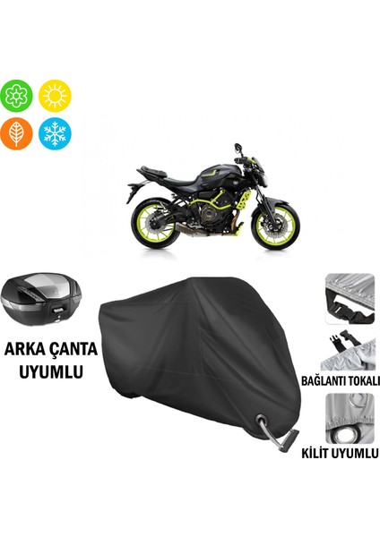 Yamaha Mt-07 Abs Motosiklet Brandası Arka Çanta, Tokalı ve Kilit Uyumlu Siyah