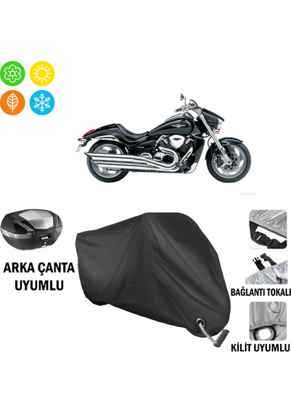 Suzuki Vzr 1800 Intruder Motosiklet Brandası Arka Çanta, Tokalı ve Kilit Uyumlu Siyah