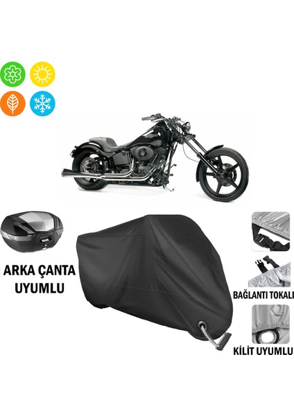 Victory Chopper Serisi Motosiklet Brandası Arka Çanta, Tokalı ve Kilit Uyumlu Siyah