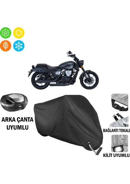 Mondial 250 Nevada Motosiklet Brandası Arka Çanta, Tokalı ve Kilit Uyumlu Siyah
