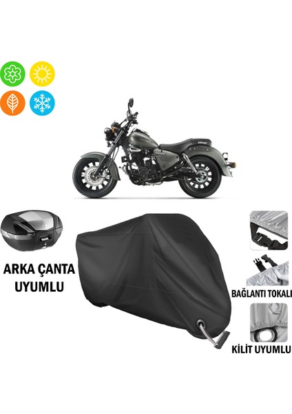 Keeway Land Cruiser 250 Motosiklet Brandası Arka Çanta, Tokalı ve Kilit Uyumlu Siyah