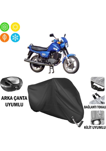 Mz Fun 301 Motosiklet Brandası Arka Çanta, Tokalı ve Kilit Uyumlu Siyah