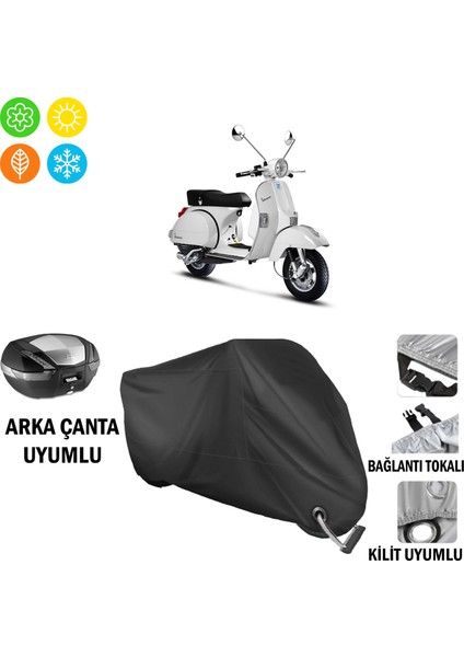 Vespa Px 200 Motosiklet Brandası Arka Çanta, Tokalı ve Kilit Uyumlu Siyah