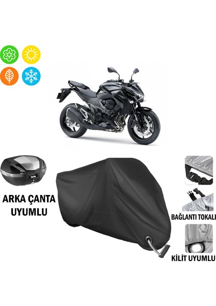 Kawasaki Z 800 E Motosiklet Brandası Arka Çanta, Tokalı ve Kilit Uyumlu Siyah