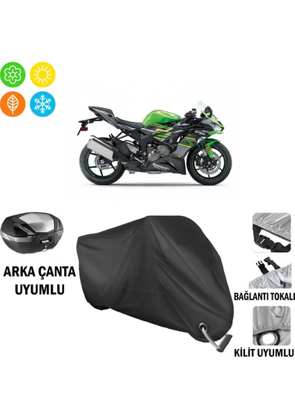Kawasaki Ninja Zx 636 Motosiklet Brandası Arka Çanta, Tokalı ve Kilit Uyumlu Siyah