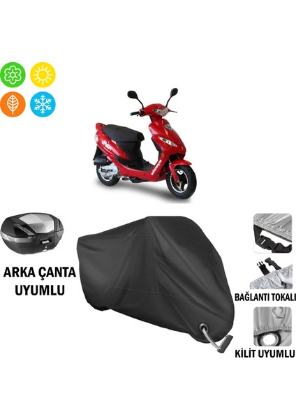 Asya Polo 100 Motosiklet Brandası Arka Çanta, Tokalı ve Kilit Uyumlu Siyah