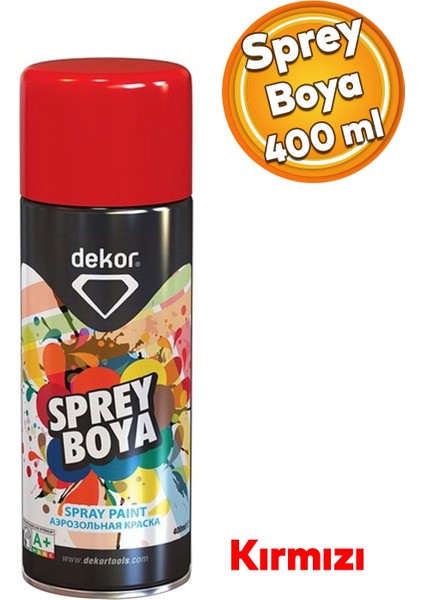 Dekor Akrilik Efektli Metal Ahaşap Karton Cam Taş Plastik Pvc Yüzeyler Sprey Boya Kırmızı 400 ml