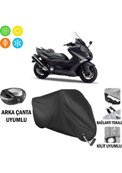 Yamaha Tmax 530 Motosiklet Brandası Arka Çanta, Tokalı ve Kilit Uyumlu Siyah