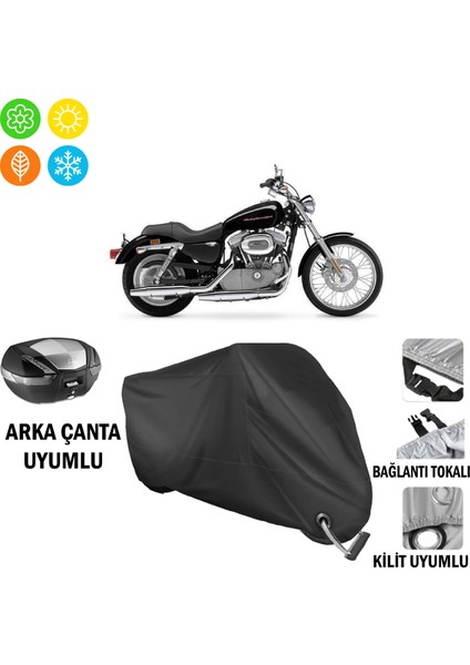 Harley-Davidson Sportster Custom XL883C Motosiklet Branda Arka Çanta, Tokalı ve Kilit Uyumlu Siyah