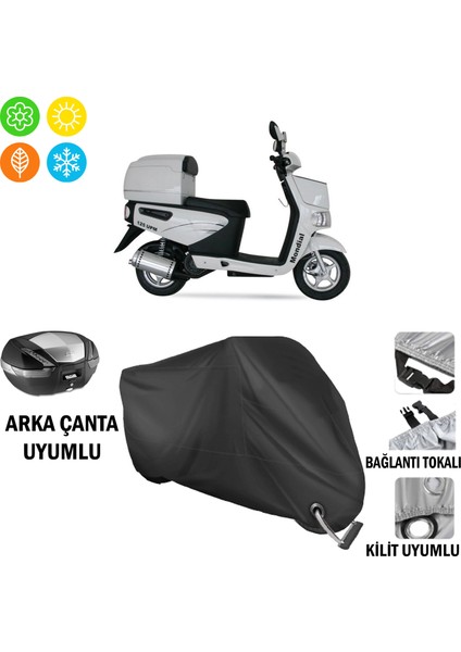 Mondial 125 Upm Motosiklet Branda Arka Çanta, Tokalı ve Kilit Uyumlu Siyah