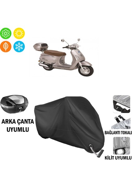 Bisan Sardes 125 Motosiklet Brandası Arka Çanta, Tokalı ve Kilit Uyumlu Siyah