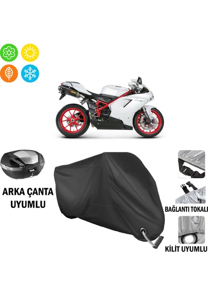 Ducati 848 Evo Motosiklet Brandası Arka Çanta, Tokalı ve Kilit Uyumlu Siyah