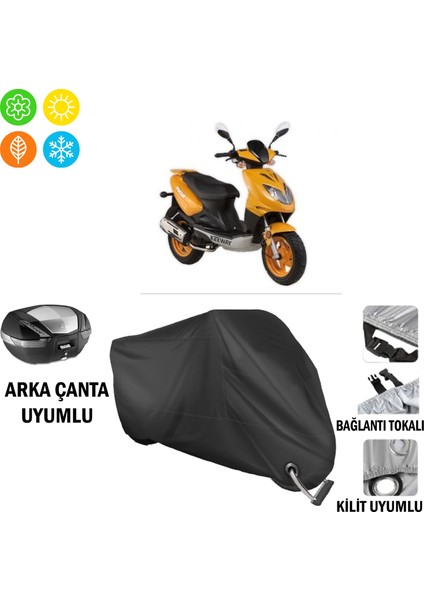 Keeway Focus 150 Motosiklet Brandası Arka Çanta, Tokalı ve Kilit Uyumlu Siyah
