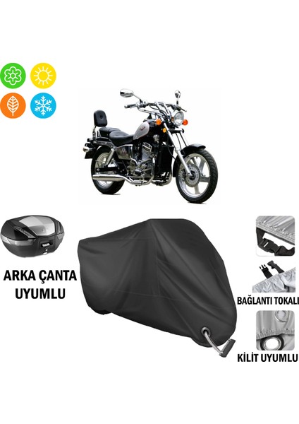 Regal Raptor Dd 250E Motosiklet Brandası Arka Çanta, Tokalı ve Kilit Uyumlu Siyah