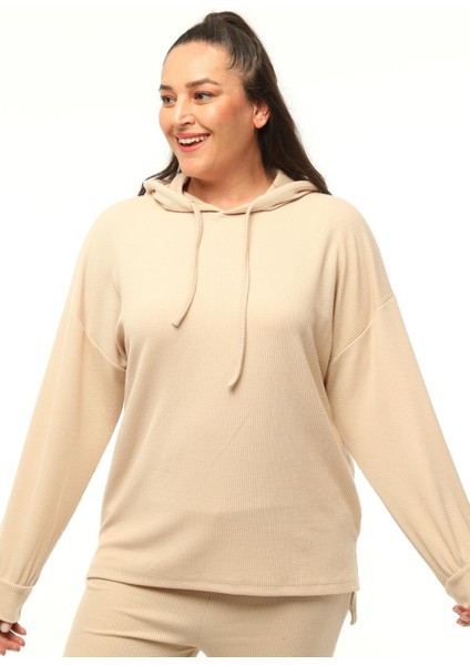 Kadın Büyük Beden Fitilli Örme Kapüşonlu Eşofman Taş Takımı fiyatları