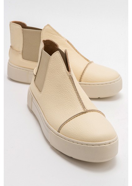 110 Ekru Bej Deri Kadın Sneakers