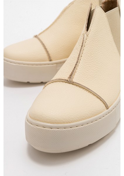 110 Ekru Bej Deri Kadın Sneakers