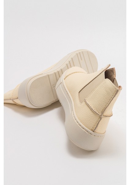 110 Ekru Bej Deri Kadın Sneakers