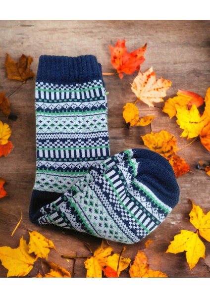 Iskandinav Tasarımlı Eksra Kalın Desenli Kışlık Yünlü Çorap fırsatları