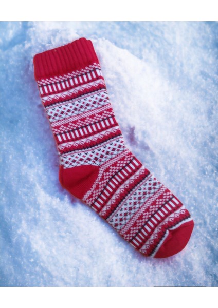 İskandinav Tasarımlı Eksra Kalın Desenli Kışlık Yünlü Çorap