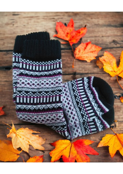 Iskandinav Tasarımlı Eksra Kalın Desenli Kışlık Yünlü Çorap modelleri