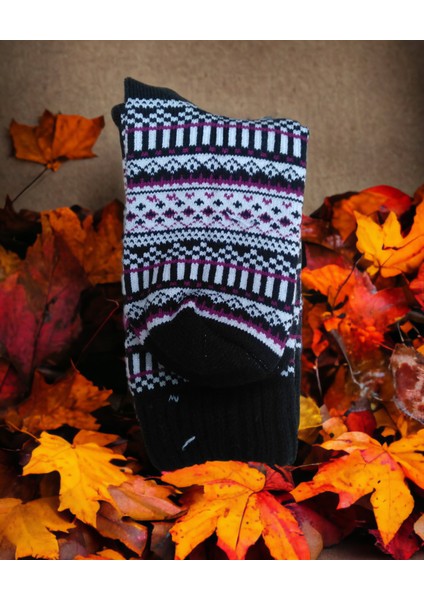 Iskandinav Tasarımlı Eksra Kalın Desenli Kışlık Yünlü Çorap fırsatları