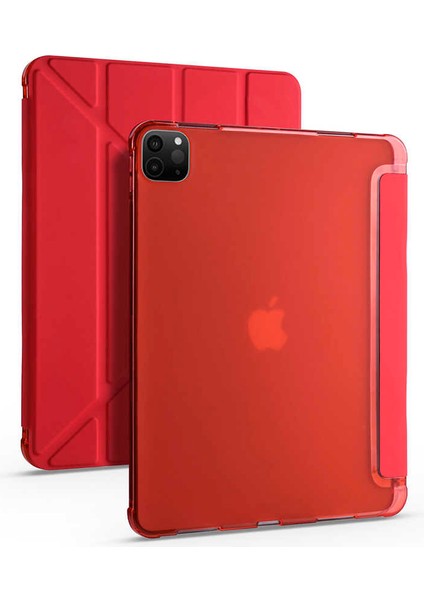 Apple iPad Pro 12.9 6.nesil 2022 M2 Çipli Kılıf Yatay ve Dikey Standlı Uyku Modlu Kalemlikli Trifold Arkası Soft Silikon Smart Kılıf (Model A2436,A2764/37)