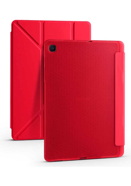 Samsung Galaxy Tab S6 Lite SM-P610 Yatay ve Dikey Standlı Uyku Modlu Kalemlikli Trifold Arkası Soft Silikon Smart Kılıf