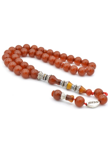 Pirinç Nakkaş Imameli Küre Turuncu Sıkma Kehribar Tesbih