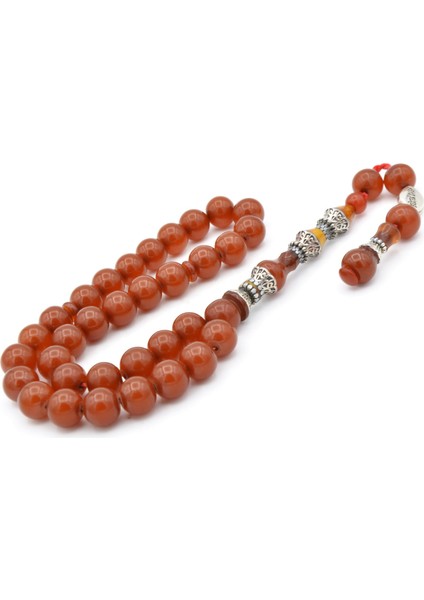 Pirinç Nakkaş Imameli Küre Turuncu Sıkma Kehribar Tesbih fiyatları