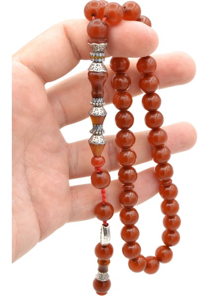 Pirinç Nakkaş Imameli Küre Turuncu Sıkma Kehribar Tesbih fırsatları