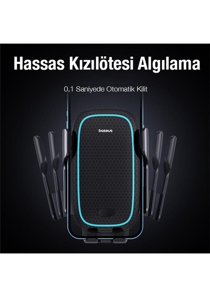 15W Kablosuz Şarjlı Havalandırma Bölmesi Araç Telefon Tutucu,otomatik Kilitli,mavi LED Işıklı