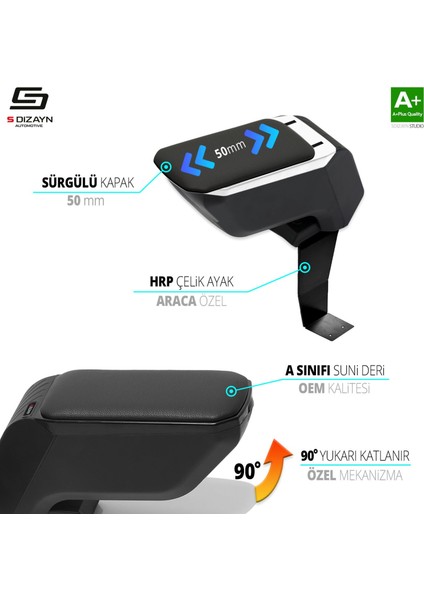 Renault Clio 5 Kol Dayama Kolçak Çelik Ayaklı Abs Siyah 2019 Üzeri A+Kalite modelleri