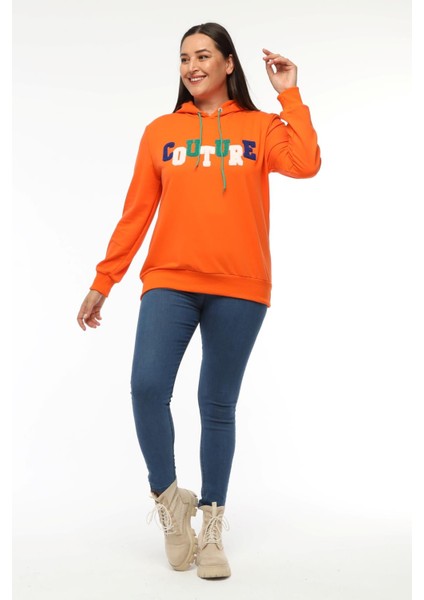 Kadın Büyük Beden Couture Yazılı Turuncu Sweatshirt fiyatları