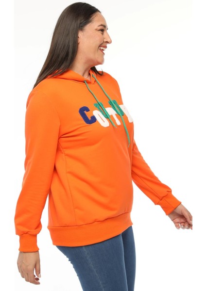 Kadın Büyük Beden Couture Yazılı Turuncu Sweatshirt indirimleri