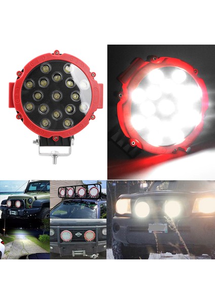 Off Road Led Projektör Sis Lambası Kırmızı Çerçeve Beyaz Led 51W 18 Cm